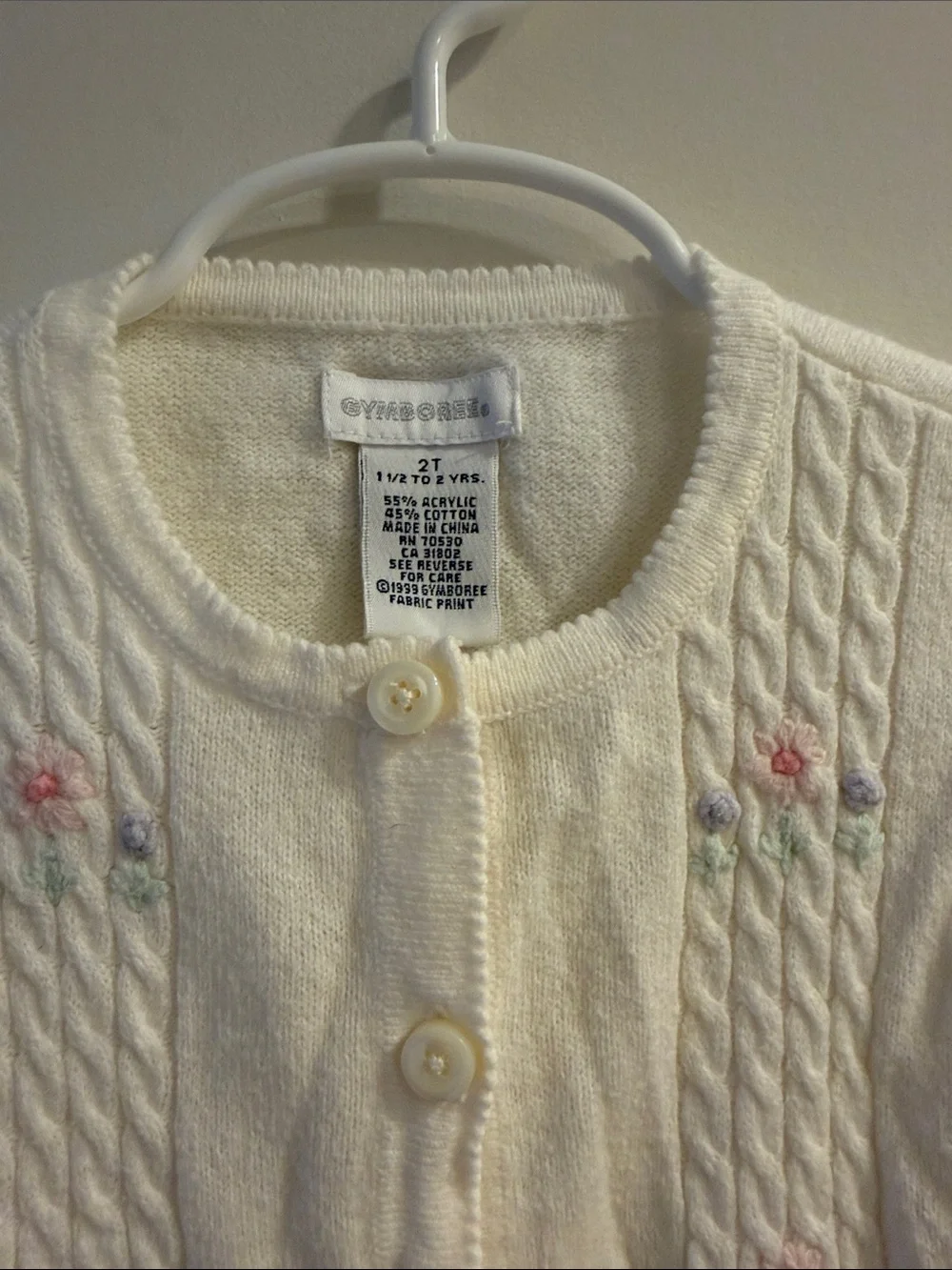 Gymboree Cream Cardigan with Pastel Floral Embroidery